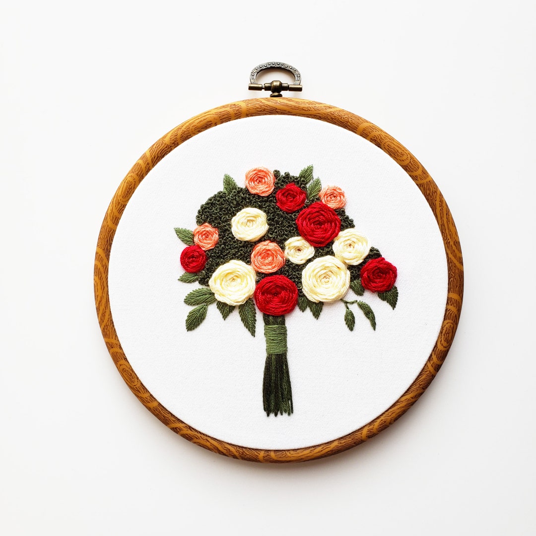 Red Rose Embroidery Wall Art Flower Hand Embroidery Hoop Art Etsy