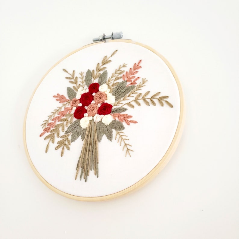 Wedding embroidery pattern, wedding bouquet, hand embroidery PDF, floral embroidery pattern, rose cross stitch pattern, simple embroidery image 3