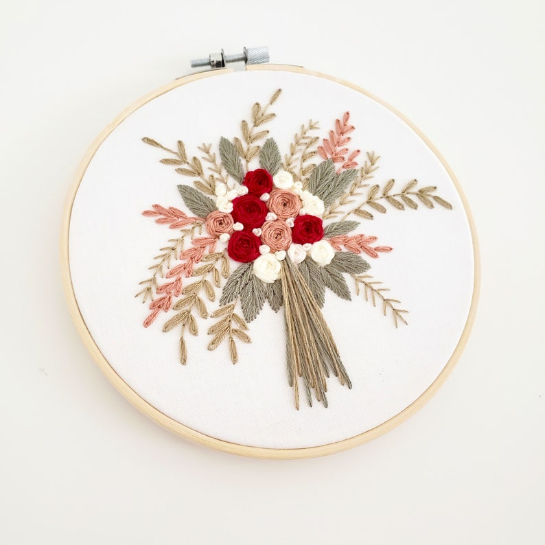 Wedding embroidery pattern, wedding bouquet, hand embroidery PDF, floral embroidery pattern, rose cross stitch pattern, simple embroidery image 2