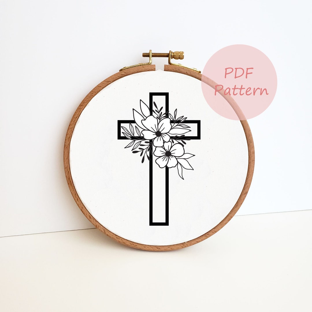 Flower Cross PDF Embroidery Pattern, Religious Christian Embroidery ...