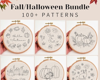 Fall embroidery pattern bundle, Halloween embroidery pattern bundle, autumn, Thanksgiving, pumpkin PDF patterns, hand embroidery design, DIY