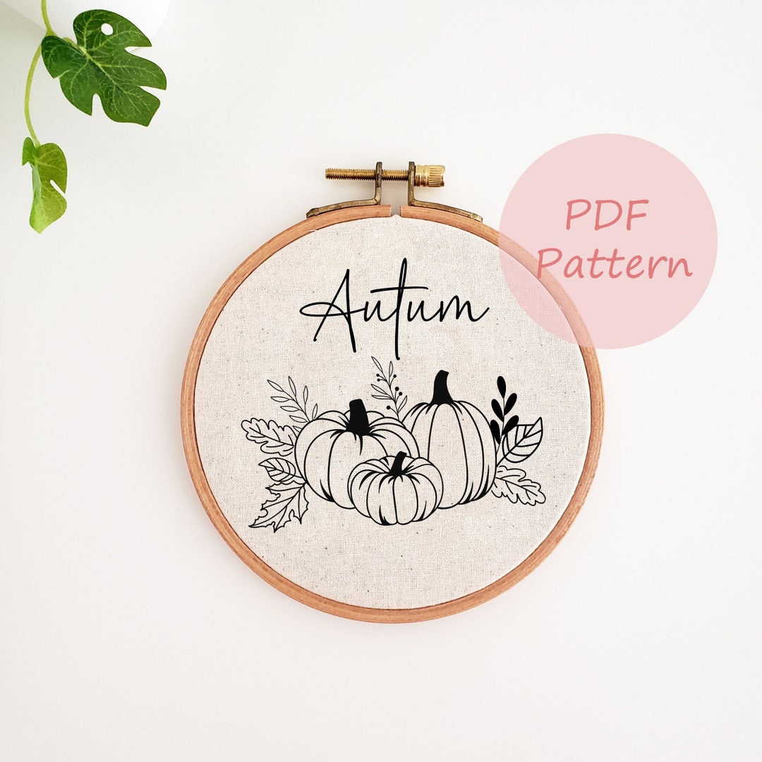 Autumn Pumpkin Embroidery Pattern, Fall Floral Hand Embroidery Design ...