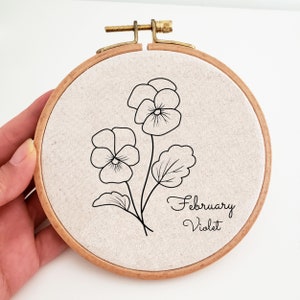 February Birth Month Embroidery Pattern, Violet Flower Hand Embroidery ...
