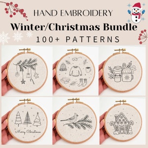 Christmas winter embroidery pattern bundle, ornament hand embroidery design, holiday printable PDF pattern, DIY project, home wall decor