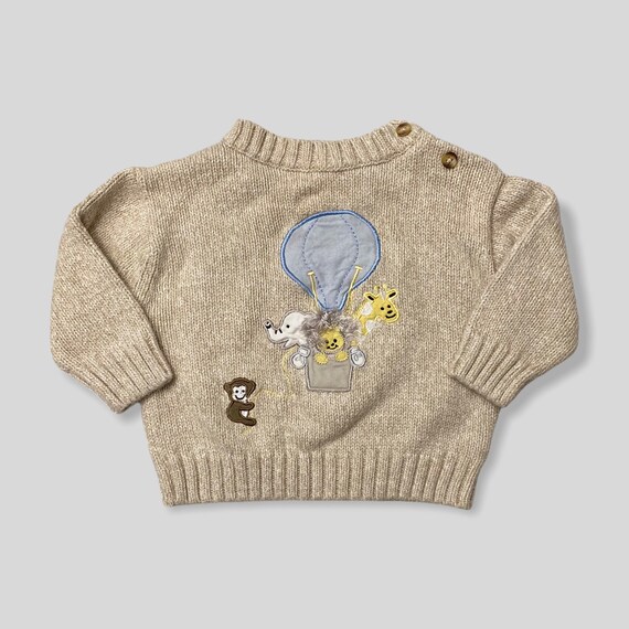 Size 3-6 Months Vintage Croissant Baby Boys Sweater Set Blue Overalls with Dinosaur Applique /& Contrast White Pullover Sweater Top