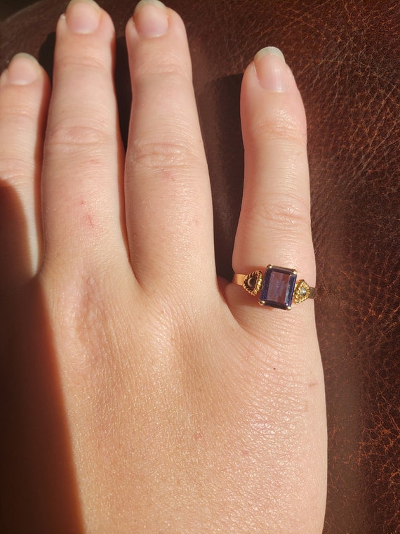 18k Yellow Gold Iolite Vintage Ring - image 4