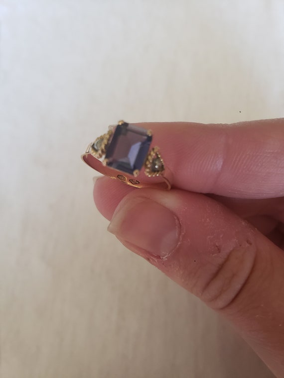 18k Yellow Gold Iolite Vintage Ring - image 2