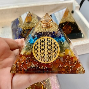 Orgone/Organite Pyramids Choice of Styles Chakra, Lapis, Rose Quartz, Amethyst, Onyx, Shungite/Selenite Chakra