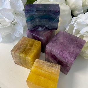 Rainbow Fluorite Cubes, Floating Cubes with Cut Corner (You Choose)