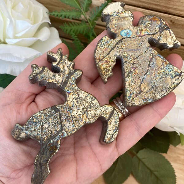 Angel & Reindeer Carvings, Unique Pyrite! (You Choose) RARE