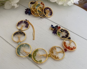 Gemstone Tree of Life Window or Wall Hanging, Handmade Crystal Tree Garland, Wire Wrapped Wall Decor, Crystal Gift