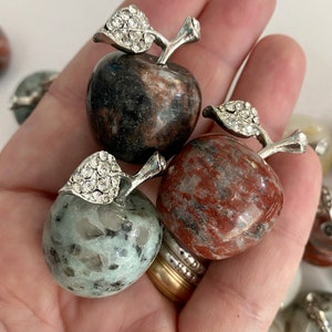 Crystal Apples with Bling! (You Choose) Kiwi Jasper, Crystal Quartz, Red Mahogany