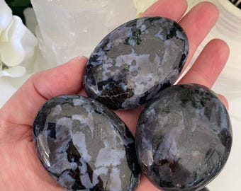 Indigo Gabbro Palm Stone (Mystic Merlinite) Grounding Crystal, Intuition & Shadow Work (You Choose)