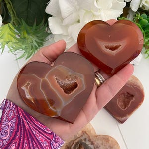 Carnelian Druzy Heart Crystals, Creativity Confidence & Passion (You Choose) immagine 6