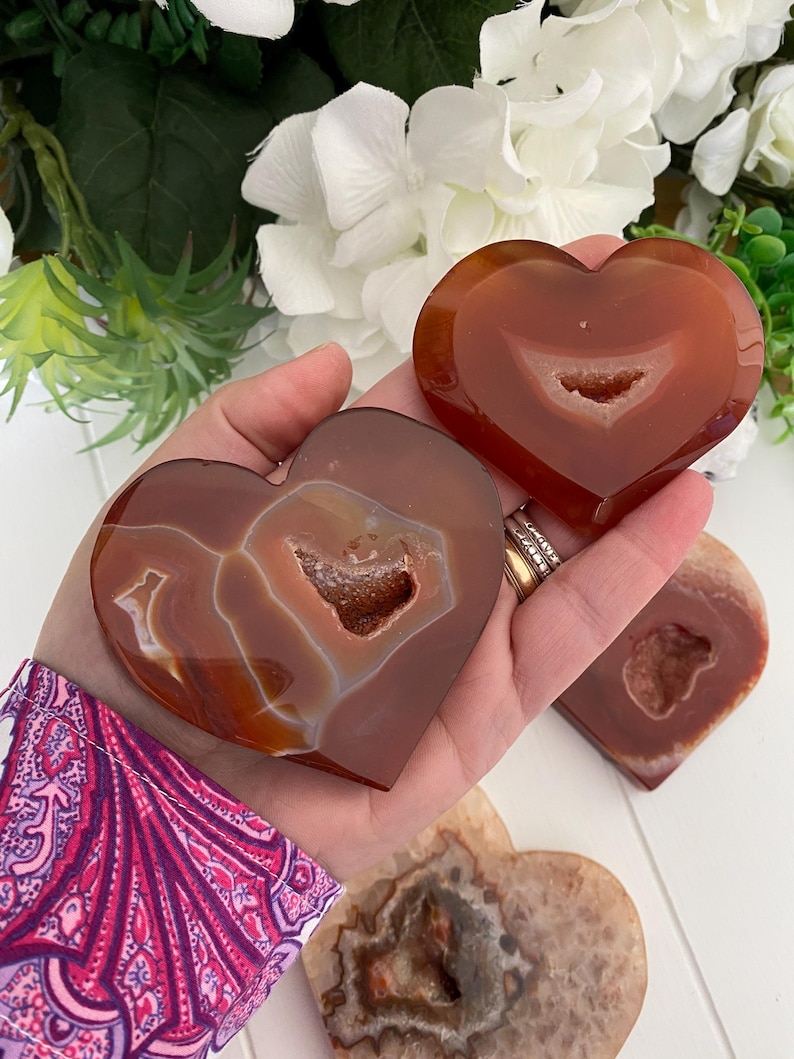 Carnelian Druzy Heart Crystals, Creativity Confidence & Passion (You Choose) immagine 6