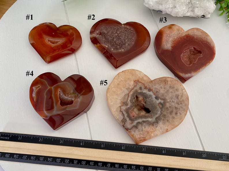 Carnelian Druzy Heart Crystals, Creativity Confidence & Passion (You Choose) immagine 8
