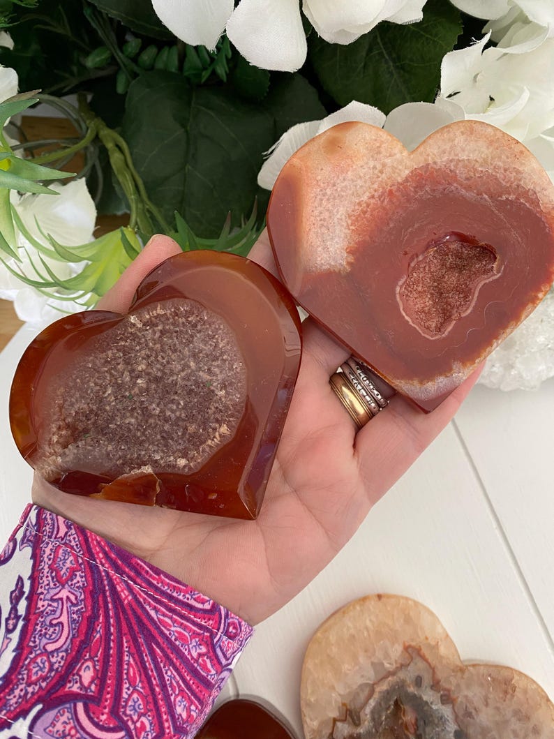 Carnelian Druzy Heart Crystals, Creativity Confidence & Passion (You Choose) immagine 3