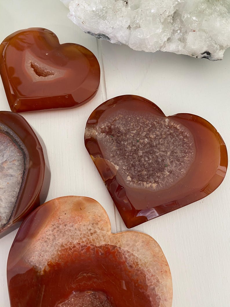 Carnelian Druzy Heart Crystals, Creativity Confidence & Passion (You Choose) immagine 14