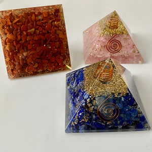 Orgone/Organite Pyramids Choice of Styles Chakra, Lapis, Rose Quartz, Amethyst, Onyx, Shungite/Selenite image 6