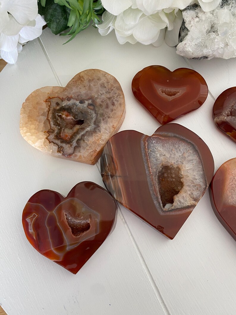 Carnelian Druzy Heart Crystals, Creativity Confidence & Passion (You Choose) immagine 13
