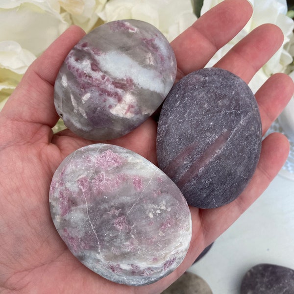 Unicorn Stone* Pillow Palm Stone  (Lepidolite, Pink Tourmaline, Smokey Quartz, and Cleavelandite) You Choose