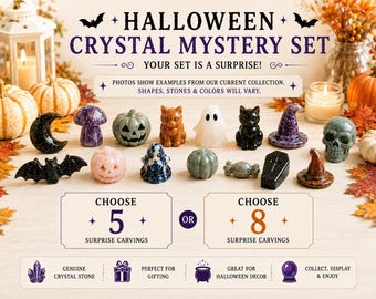 Halloween Crystal Mystery Box, Mini Crystal Carvings, Spooky Gemstone Figures, Witchy Gift