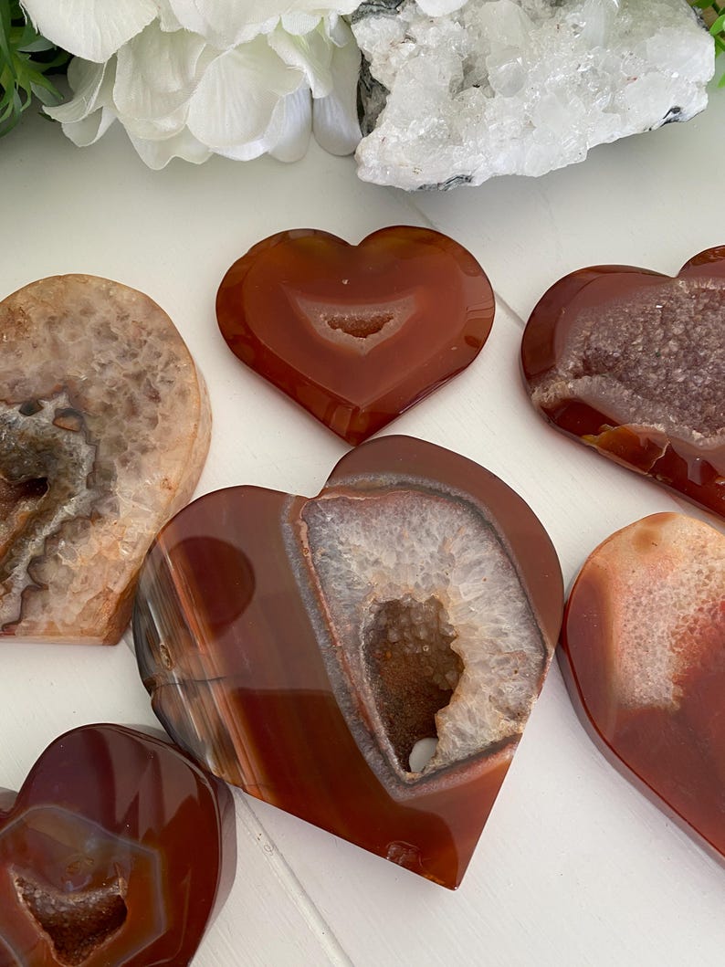 Carnelian Druzy Heart Crystals, Creativity Confidence & Passion (You Choose) immagine 7