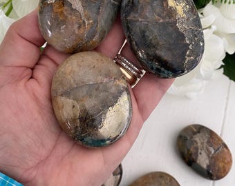 Lion’s Gate Quartz Palm Stones (Golden Healer, Pyrite & Black Tourmaline) You Choose