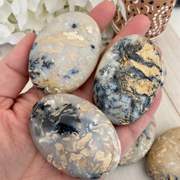 Indonesian Dendrite Agate Pillow Palm Stones (You Choose)