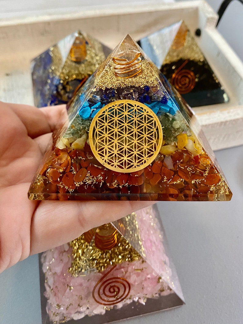 Orgone/Organite Pyramids Choice of Styles Chakra, Lapis, Rose Quartz, Amethyst, Onyx, Shungite/Selenite Chakra