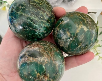 Emerald Green Mica & Quartz Spheres (You Choose) Sphere Stand Included
