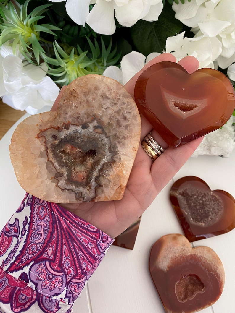 Carnelian Druzy Heart Crystals, Creativity Confidence & Passion (You Choose) immagine 1
