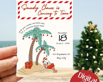Sandy Claus Beach Party Invitation | Tropical Holiday Template (Digital Download)