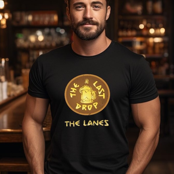 Arcane Vander's Bar The Last Drop Pub Sign T-shirt | League of Legends Arcane The Last Drop The Lanes Zaun Undercity T-shirt for Men