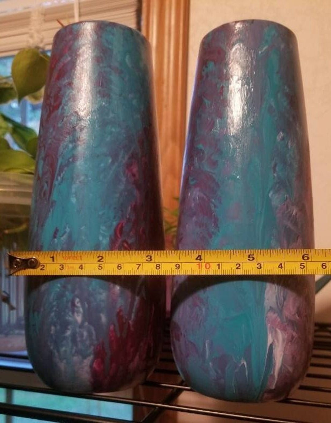 Handpainted Ceramic Vases teal Purple and White Etsy