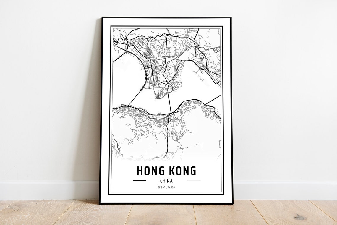 Hong Kong City Map Print Home Decor Wall Art Minimalist | Etsy