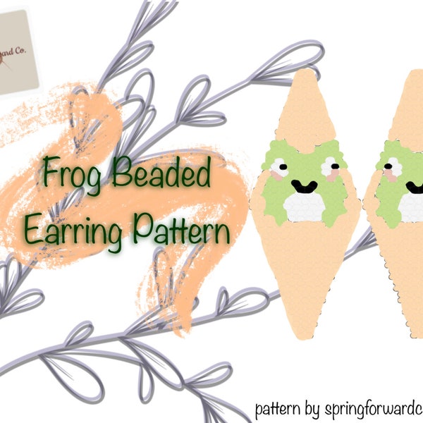 Blushing Frog Beaded Earrings Pattern, Brickstitch Fringe Pattern, Bead Pattern, Beading PDF Download, Word Pattern, Boho Design Cute Kawaii