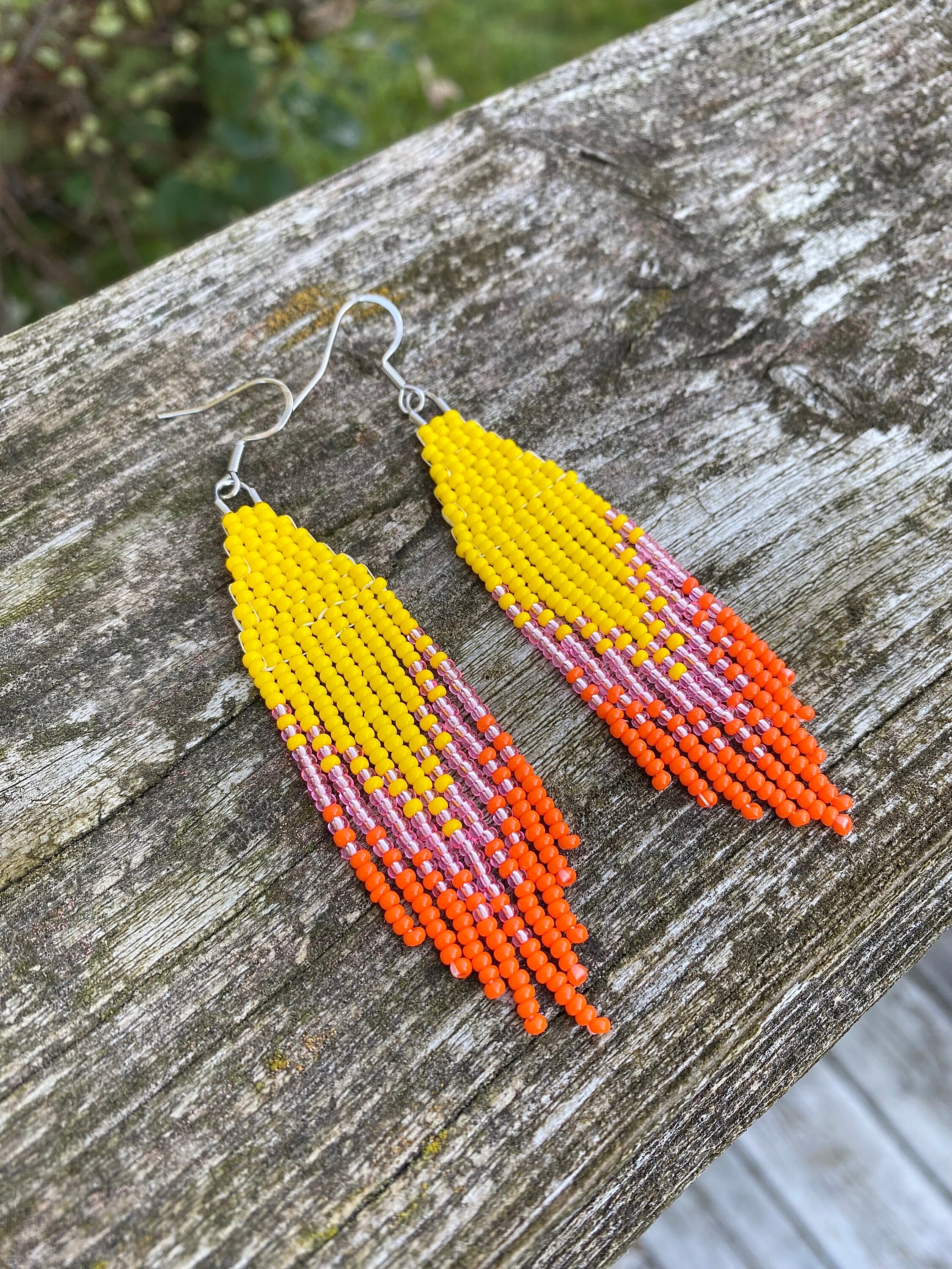 Orange fringe earrings outlet