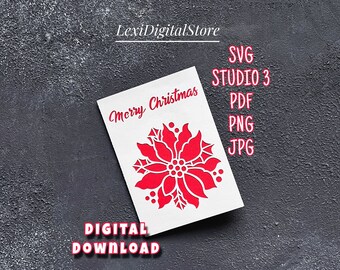 Poinsettia Christmas Card svg. DIY Merry Christmas Card. Digital | Cricut Cut File. Winter Сard svg. Cricut Silhouette. Svg Studio3 Png