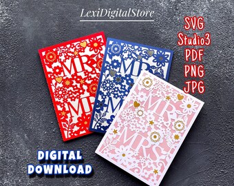 Wedding Card SVG | Mr & Mrs Card SVG | Papercut Mr and mrs Card svg | Anniversary card svg | Wedding Greetings Card Template svg png studio3