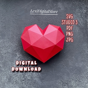 Caja de corazón 3D SVG, Studio3, Pdf, Png. Caja de regalo de San Valentín SVG, caja de regalo de corazón, plantilla de caja de corazón, caja de regalo DIY, descarga instantánea
