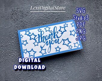 SVG Thank You Card Template Digital Design. SVG, Studio3, Pdf, Png, Jpg files. Instant digital download. Cricut, Silhouette Cameo