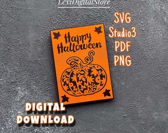 Höstpumpa SVG-kort | Halloweenpumpa svg | Digital mall | SVG, PNG, Studio3, pdf | Halloween-hälsningskort för Cricut och Silhouette