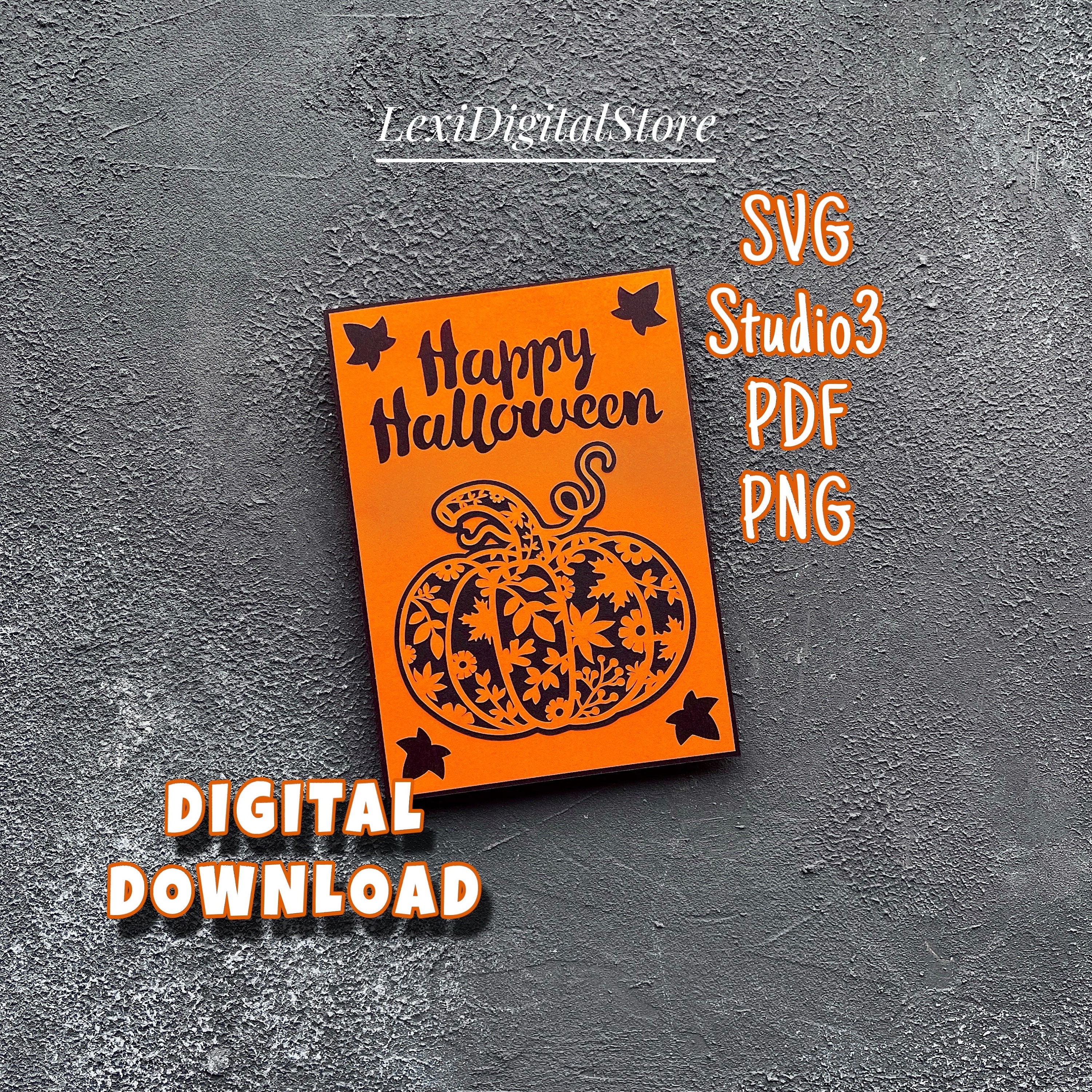 秋のカボチャ SVG カード | ハロウィン カボチャ SVG | デジタル テンプレート | SVG、PNG、Studio3、pdf |  Cricut および Silhouette 用ハロウィン グリーティング カード - Etsy 日本, image size:3000x3000