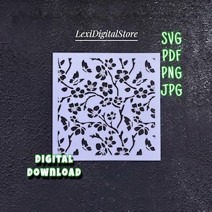 SVG de fond décoratif, modèle de motif floral, carte florale. Fichiers SVG, PNG, Pdf, Jpg pour Cricut, Silhouette. Gabarit en vinyle