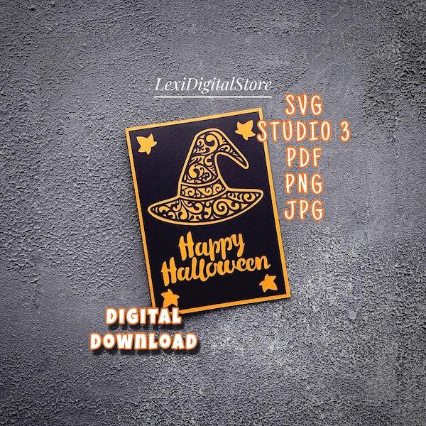 Halloween Hat SVG Card | Digital template | SVG, Studio3, PNG, pdf, jpg | Halloween Card | Funny Halloween Card for Cricut and Silhouette