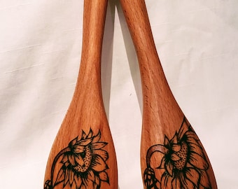 Wooden Spoon Pyrography Wood Burned Salad Spoon Art Functional Art  Kitchen  Gift  Housewarming  Birthday  Wedding Valentine Chef