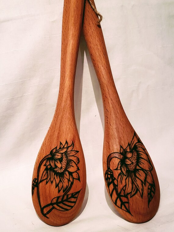 Wooden Spoon Pyrography Wood Burned Salad Spoon Art Functional | Etsy