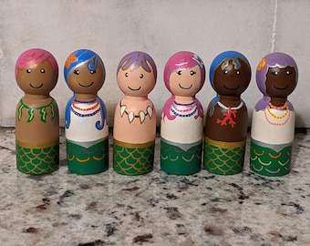 Diverse Mer People Peg Dolls - Set of 6