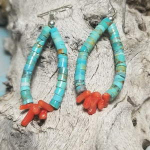 Loop Turquoise Spiny oester Chip Sterling zilver bungelen oorbellen